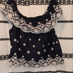 Maurices Black and White Ruffled Sleeveless Blouse